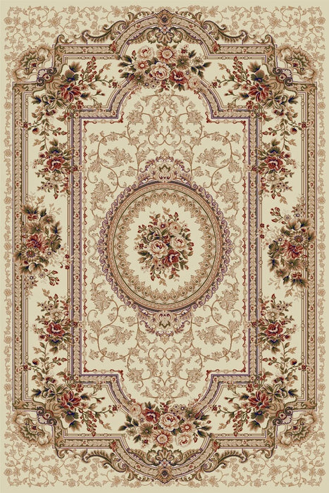 Covor clasic floral crem bej, ideal pentru living și dormitor