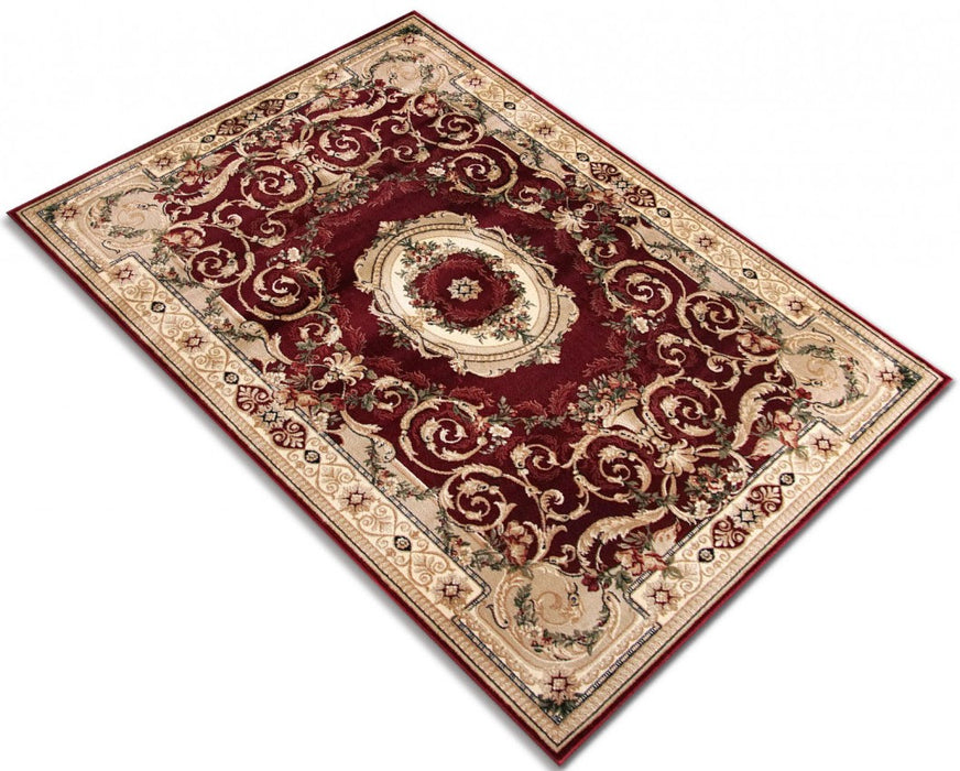 Covor clasic floral grena cu design elegant si detalii traditionale