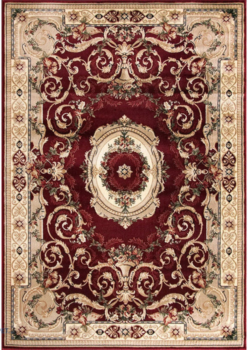 Covor clasic floral grena cu model traditional, potrivit pentru living sau dormitor