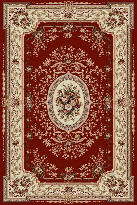 Covor clasic floral grena cu model traditional, potrivit pentru living sau dormitor