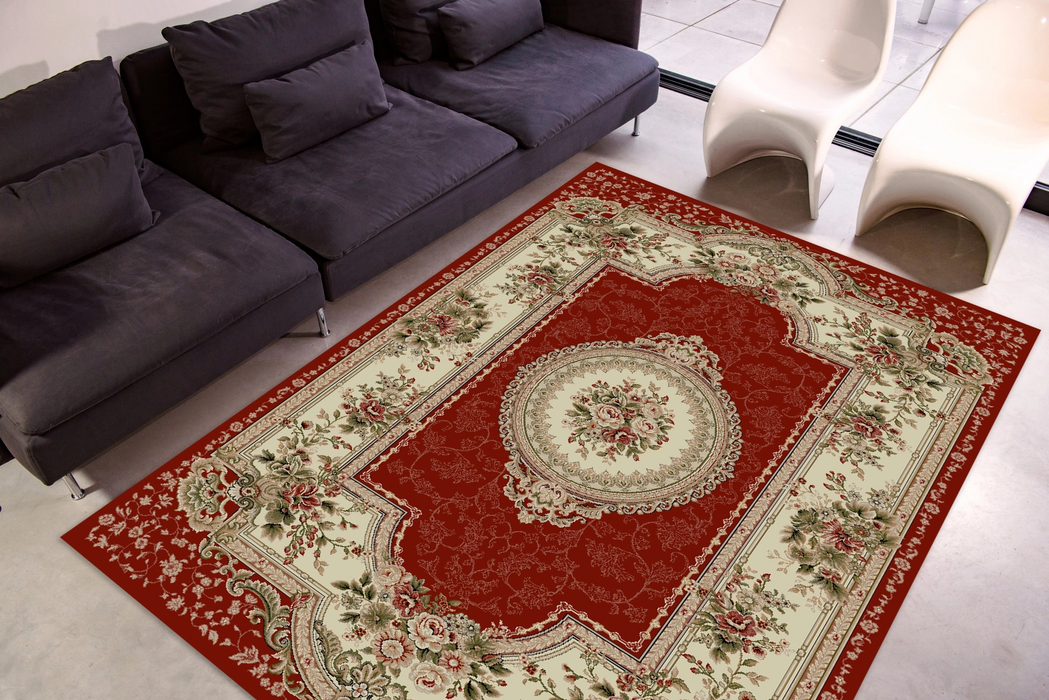 Covor clasic floral grena, design elegant