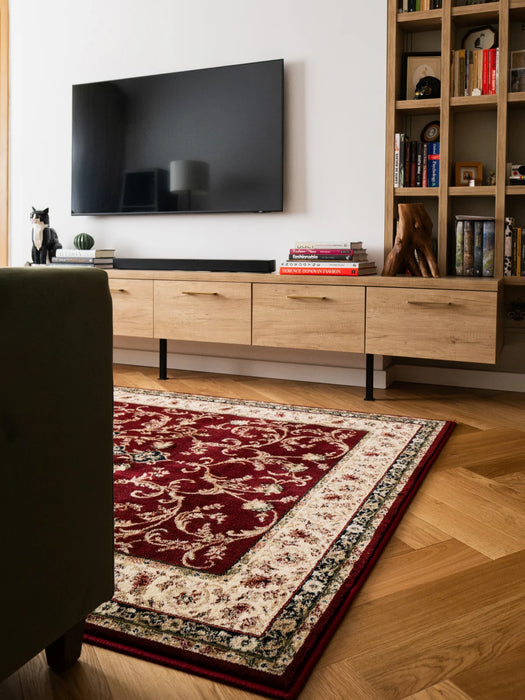 Covor clasic floral grena, vedere orizontală