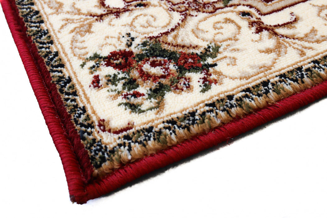 Covor clasic grena cu model floral, vedere din unghi