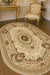 Covor clasic floral oval crem bej in living elegant, potrivit pentru decor traditional