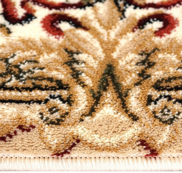 Textura covor clasic floral oval crem bej, fibre dense si placute la atingere