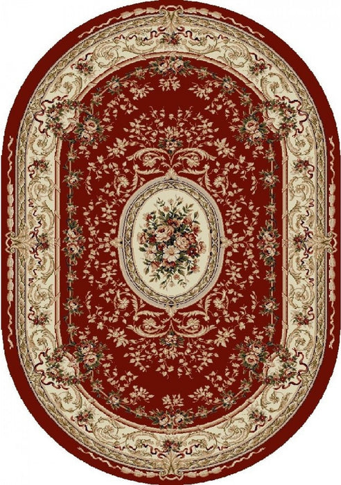 Covor clasic floral oval grena in living elegant
