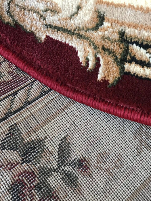 Margine covor clasic floral oval grena cu finisaj atent.