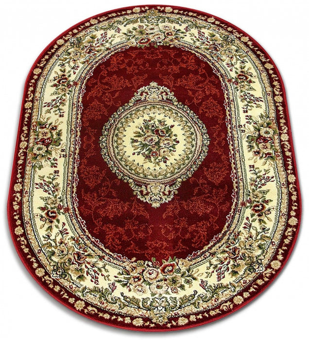 Covor clasic floral oval grena, vedere în perspectivă