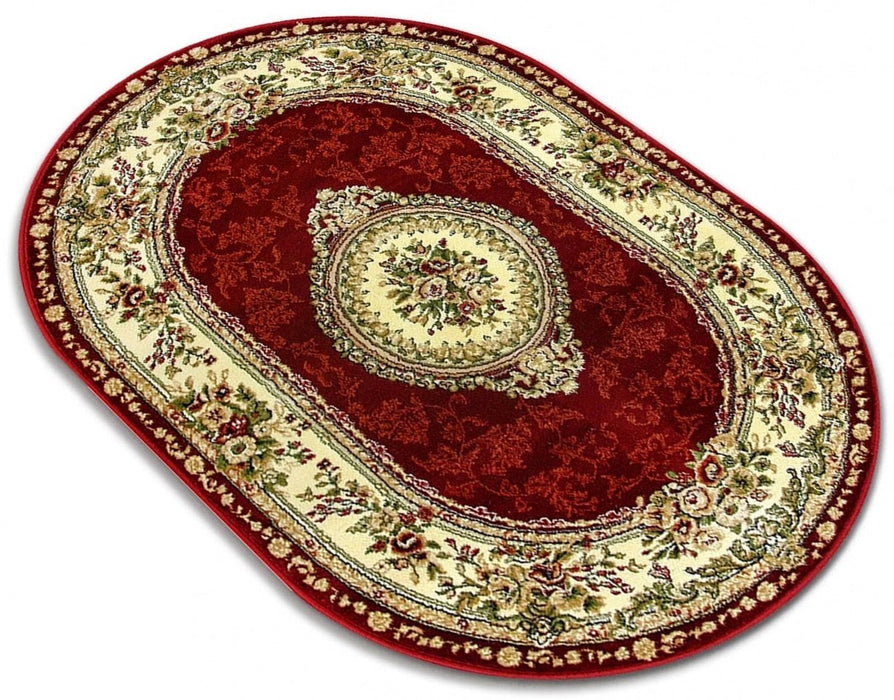 covor clasic floral oval grena perspectiva oblica