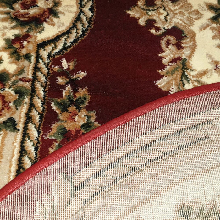 Textura covor clasic floral oval grena, material rezistent si placut la atingere