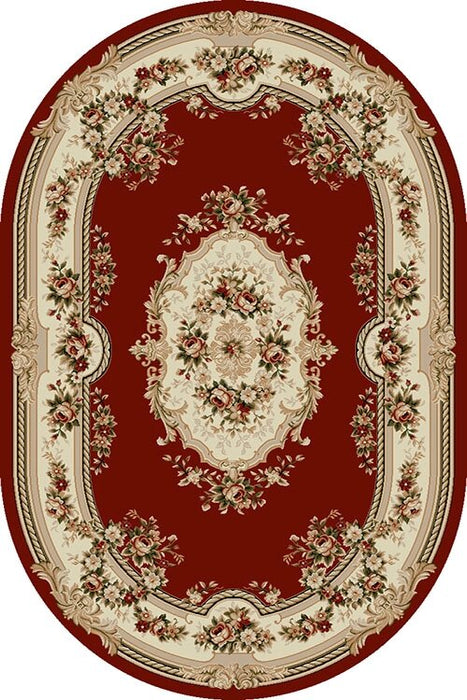 Covor clasic floral oval grena, model traditional elegant pentru living sau dormitor