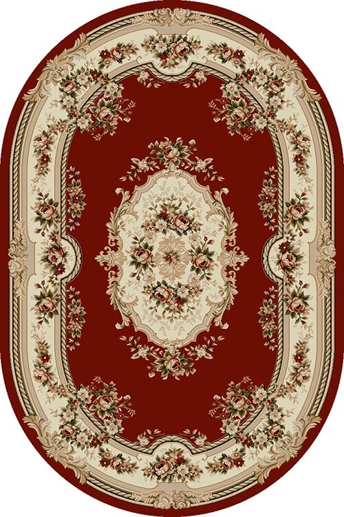 Covor clasic floral oval grena, model traditional elegant pentru living sau dormitor