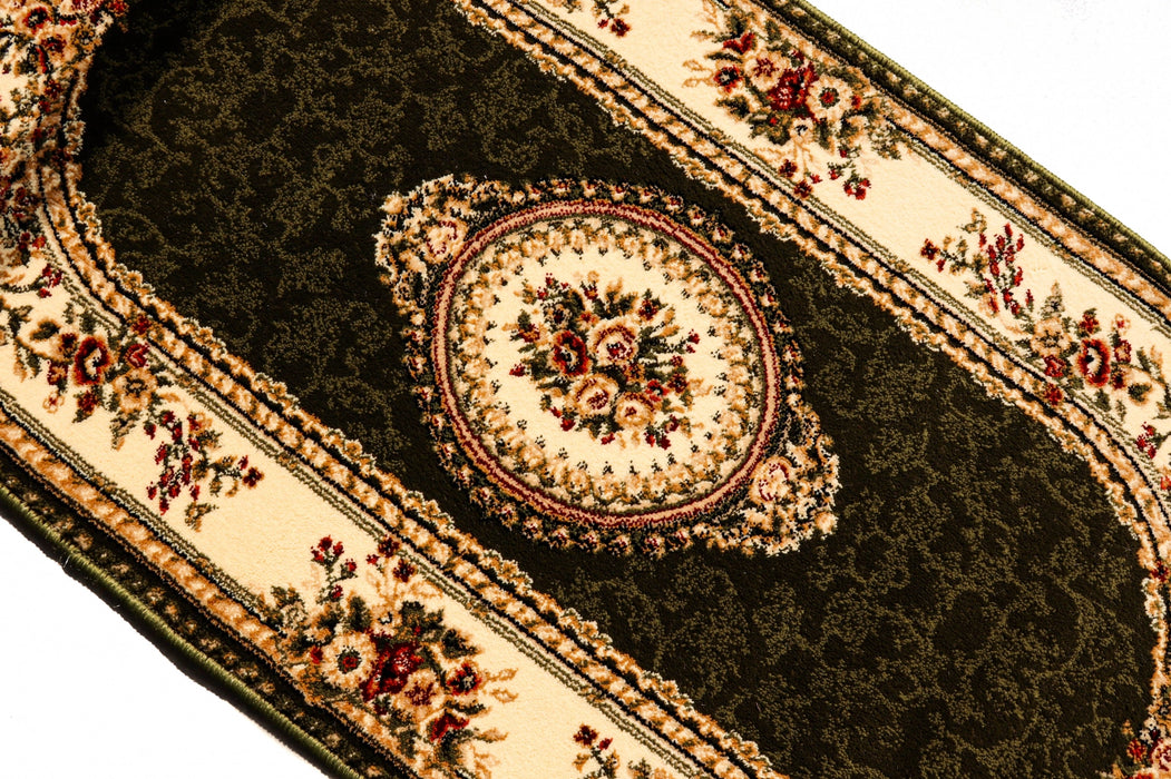 Covor clasic floral oval, culoare verde