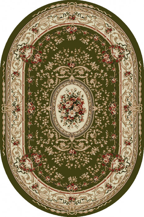Covor clasic floral oval verde in living elegant