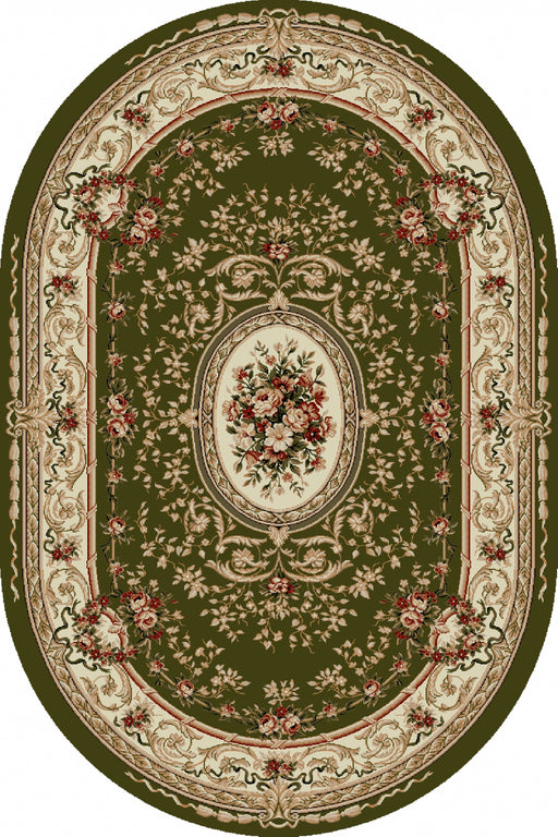 Covor clasic floral oval verde in living elegant