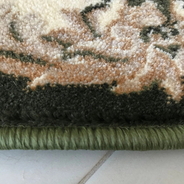 Margine covor clasic floral oval verde cu finisaj atent