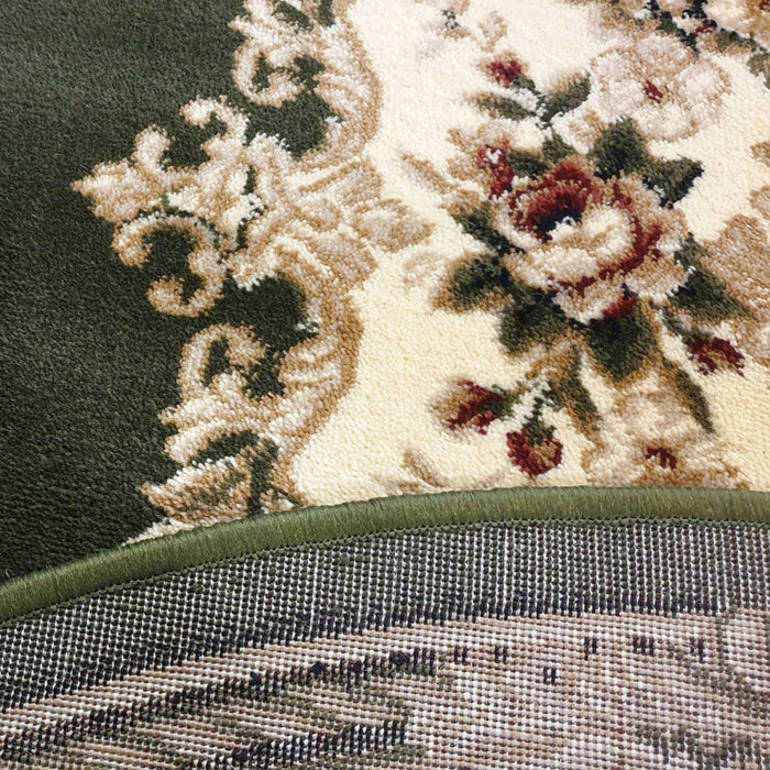 Textura covor clasic floral oval verde, material rezistent si placut la atingere