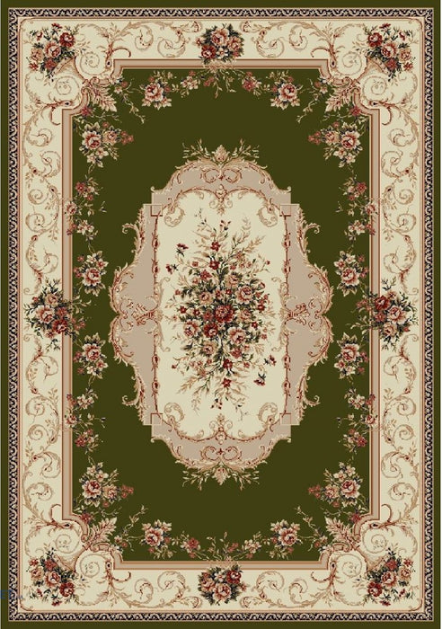 Covor clasic floral verde cu model traditional, potrivit pentru living sau dormitor