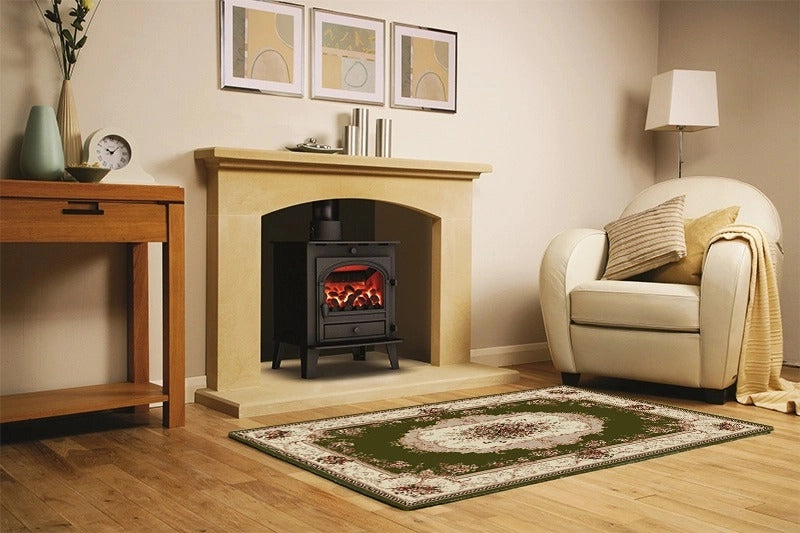 Covor clasic floral verde in living, ideal pentru un interior elegant si cald