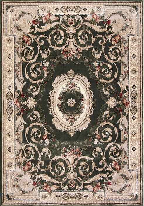 Covor clasic floral verde cu model traditional, potrivit pentru living sau dormitor