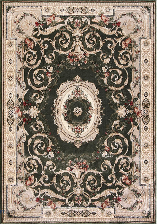 Covor clasic floral verde cu model traditional, potrivit pentru living sau dormitor