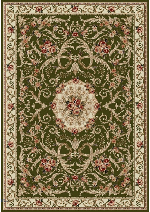 Covor clasic floral verde cu model traditional, potrivit pentru living sau dormitor