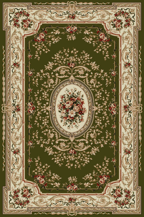Covor clasic floral verde cu model traditional, potrivit pentru living sau dormitor