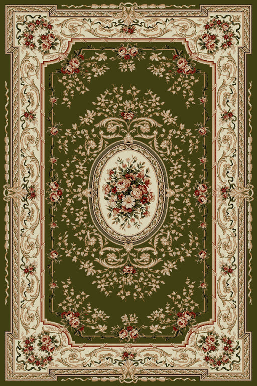 Covor clasic floral verde cu model traditional, potrivit pentru living sau dormitor