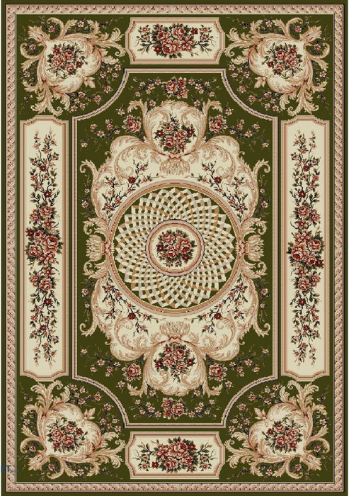 Covor clasic floral verde, ideal pentru living și dormitor