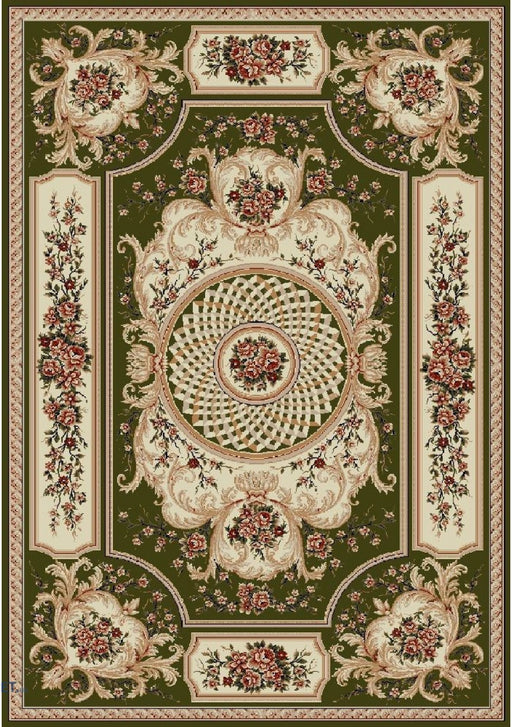 Covor clasic floral verde, ideal pentru living și dormitor