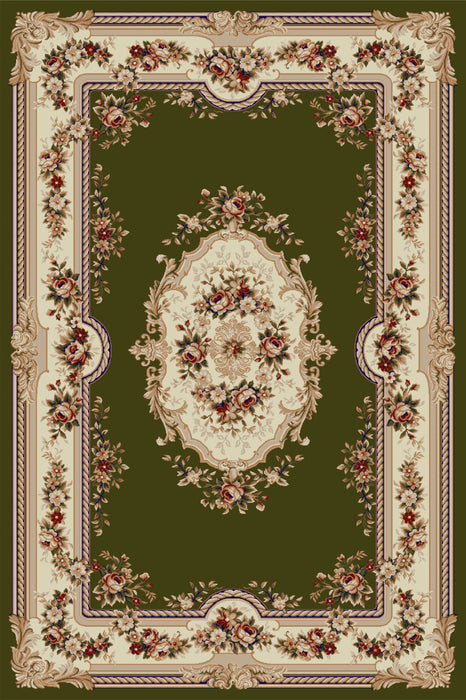 Covor clasic floral verde, model elegant pentru living sau dormitor