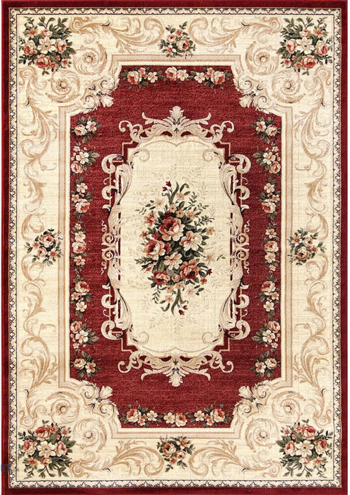 covor clasic grena cu model floral, vedere completa