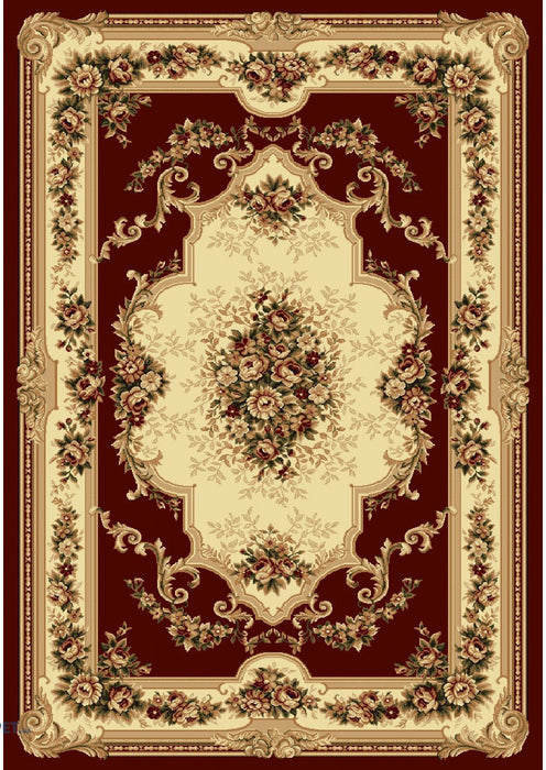 Covor clasic grena cu model floral asezat in living