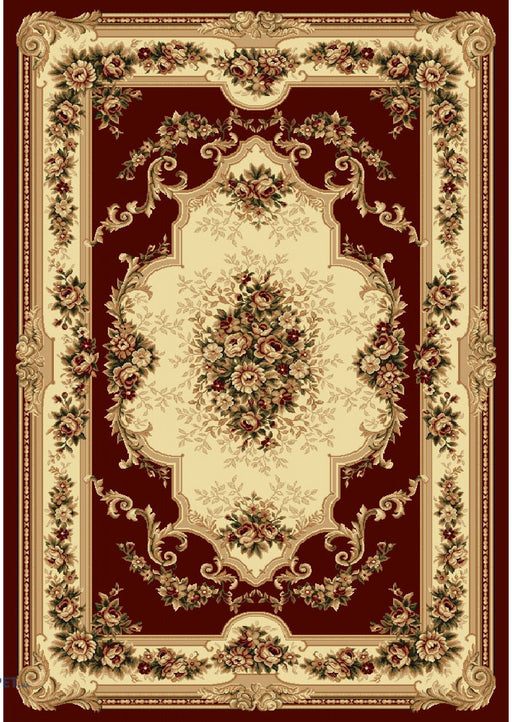 Covor clasic grena cu model floral asezat in living