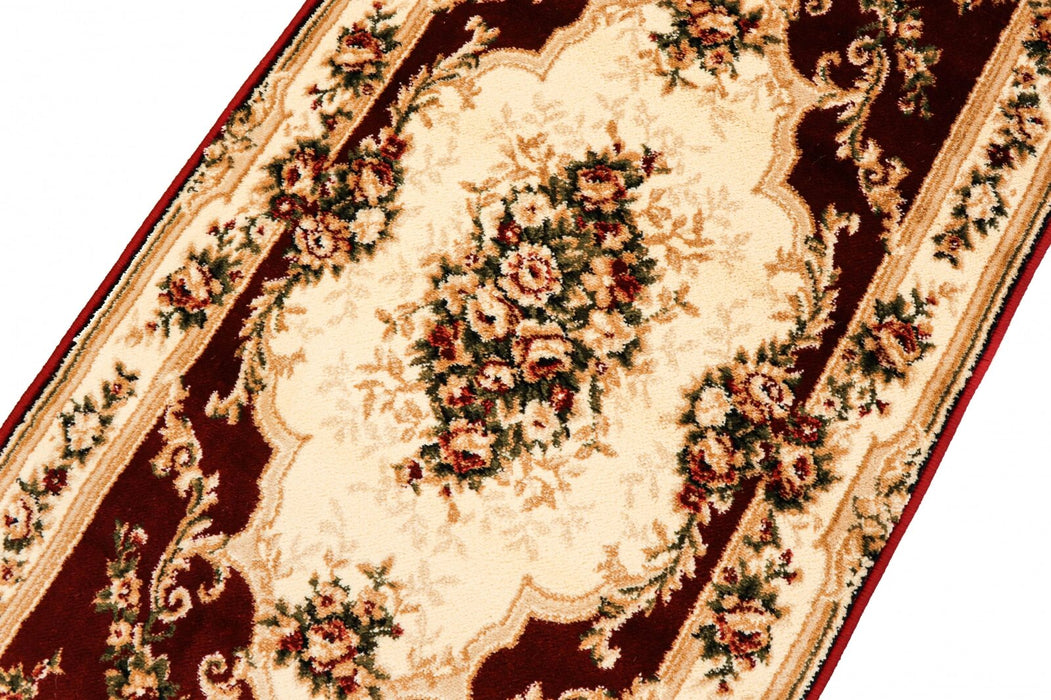 Covor clasic grena floral vazut din perspectiva