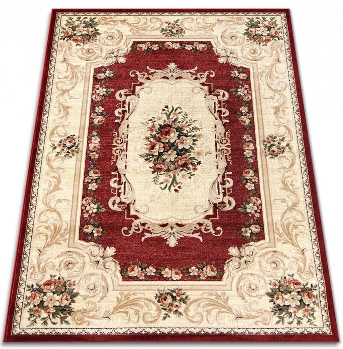 covor clasic grena cu model floral, de sus