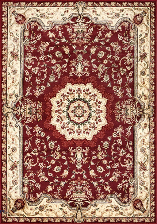 Covor clasic grena cu model traditional, potrivit pentru living sau dormitor