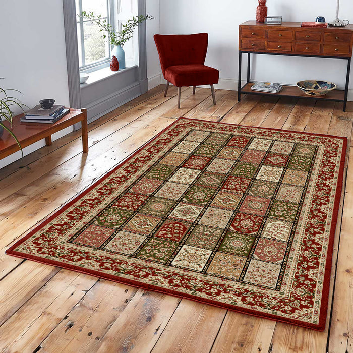 covor clasic grena tip patchwork pentru living amenajat elegant