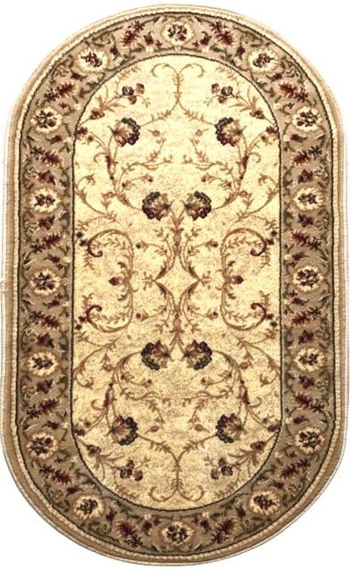 Covor clasic oval bej crem, vedere completă