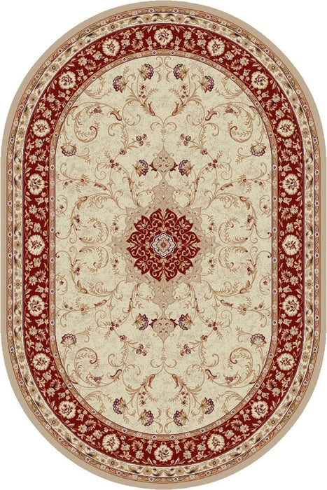 Covor clasic oval crem grena, ideal pentru living și dormitor