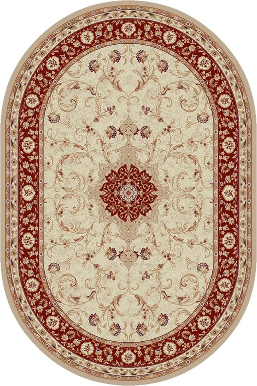 Covor clasic oval crem grena, ideal pentru living și dormitor