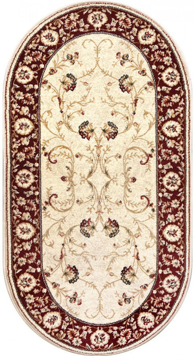 Covor clasic oval crem grena, vedere completă