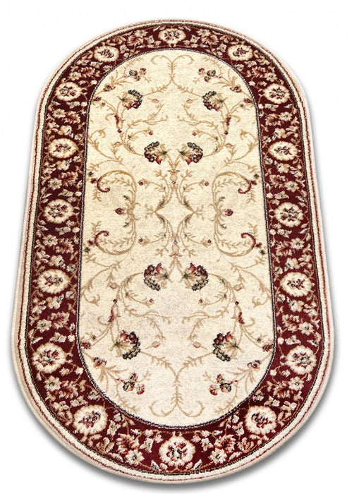 Covor clasic oval crem grena, vedere verticală