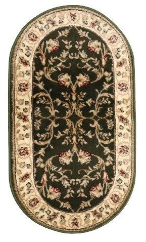 Covor clasic oval verde, vedere completă