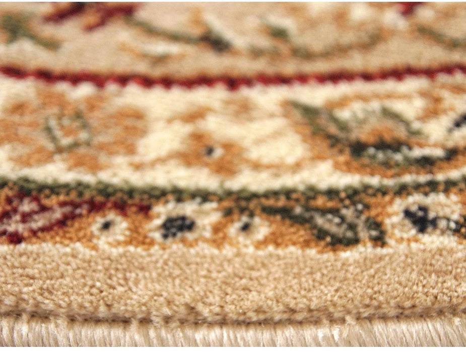 Bordura si textura covor clasic rotund crem bej cu finisaj atent