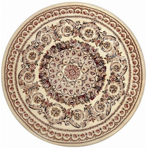 Covor clasic rotund crem bej cu model floral ornamental