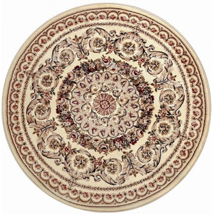 Covor clasic rotund crem bej cu model floral ornamental