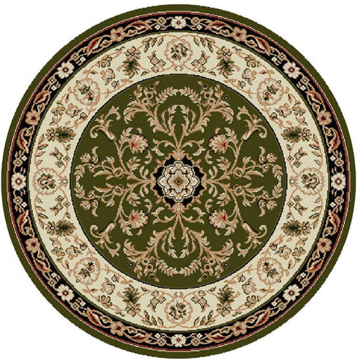 Covor clasic rotund verde cu model traditional, potrivit pentru living sau dormitor