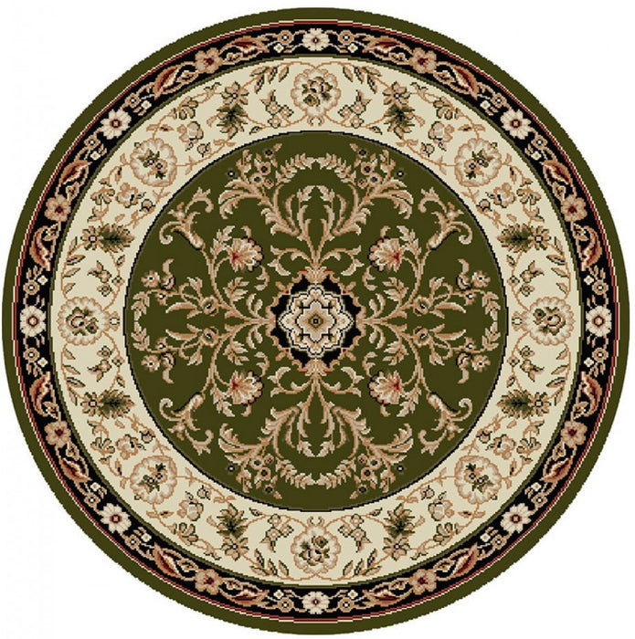 Covor clasic rotund verde cu model traditional, potrivit pentru living sau dormitor