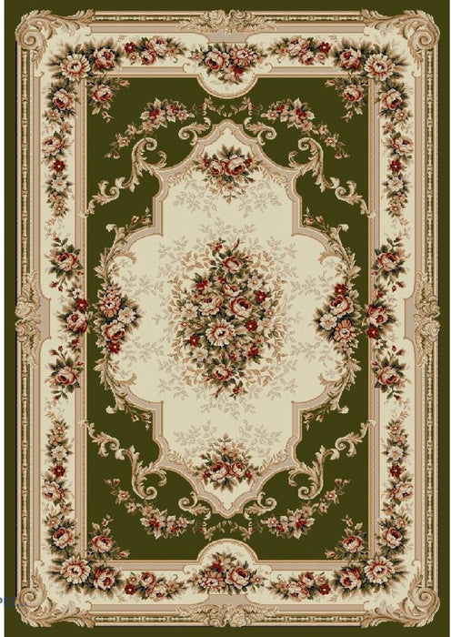 Covor clasic verde cu model floral traditional vazut de sus